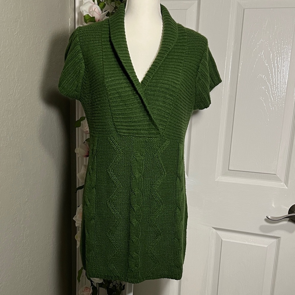 🧶 Vintage Green Cable Knit Women's  Tunic Mini Dress Sweater